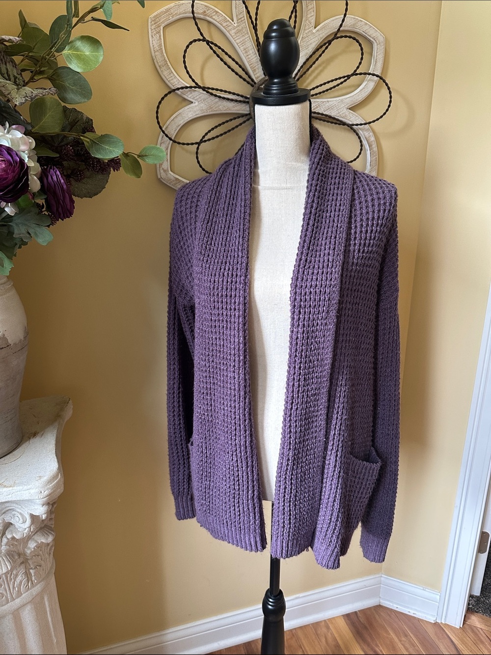 a new day Lavender/Purple Open-Front Waffle Knit Cardigan